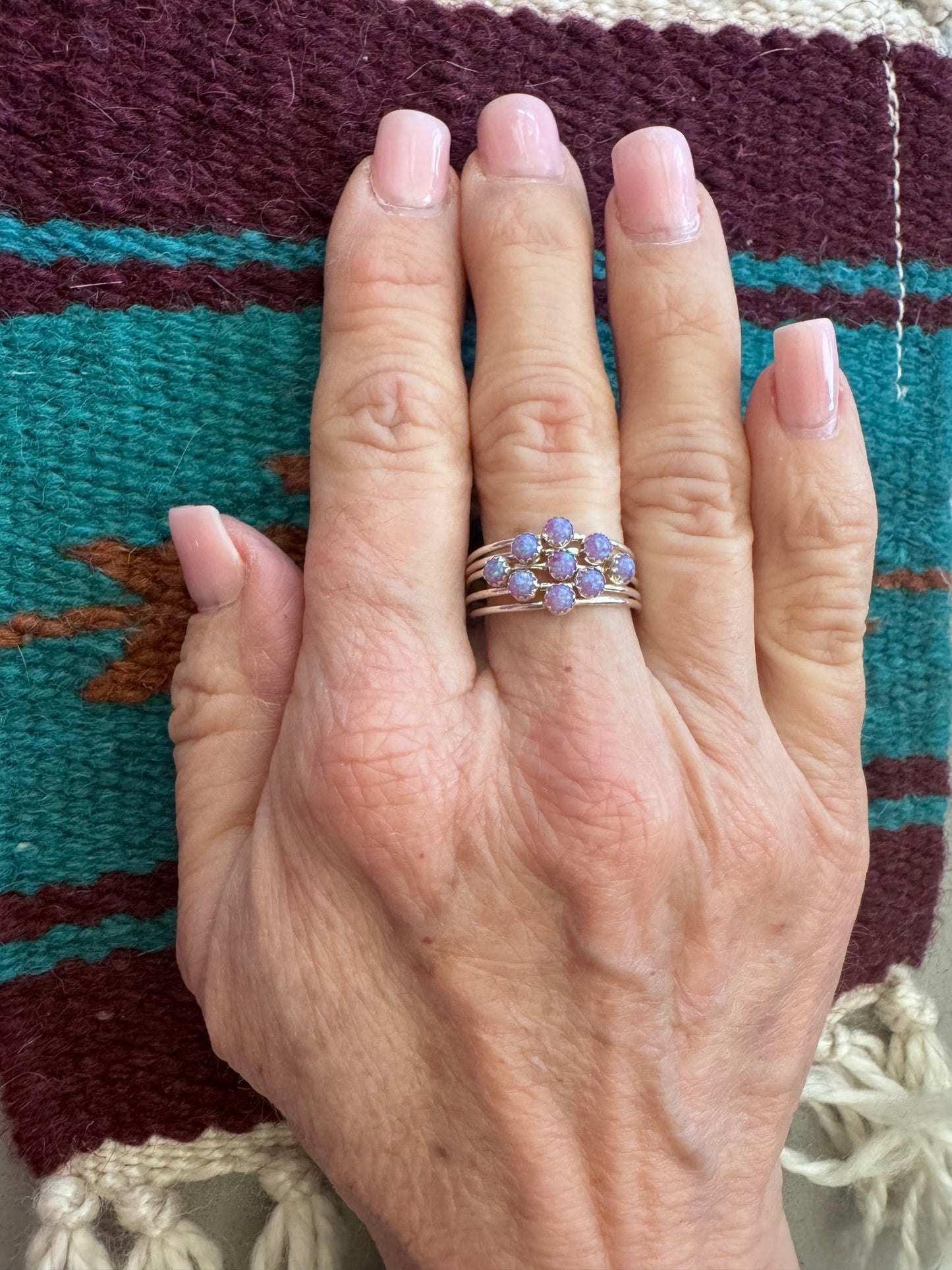 Handcrafted Sterling Silver & Purple Fire Opal 5 Stacker Ring Size 7.5 Nizhoni Traders LLC