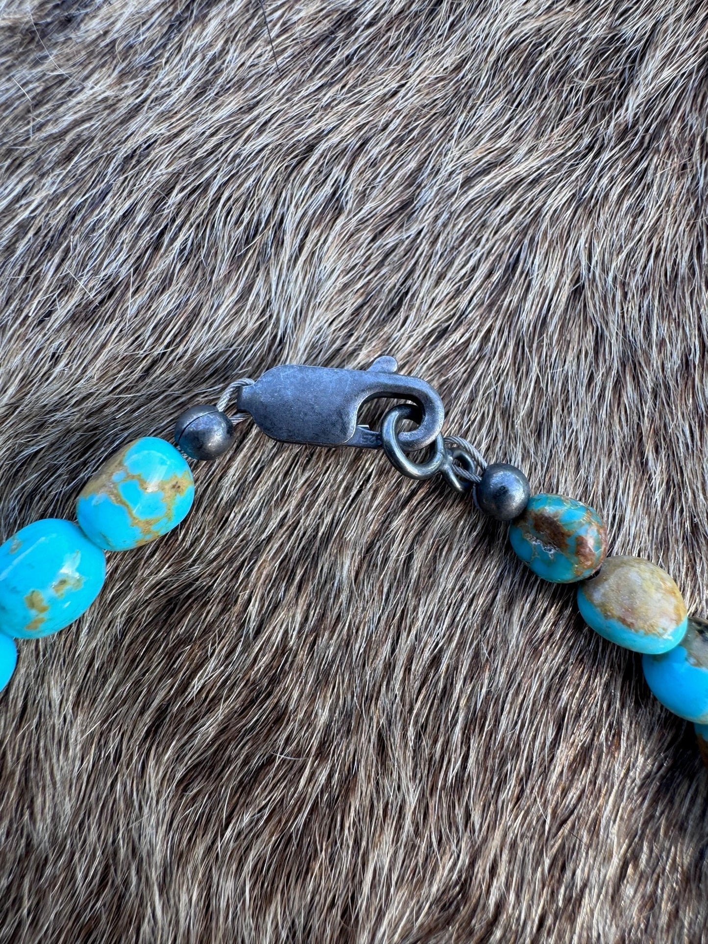 Handcrafted Kingman Turquoise & Sterling Silver Pearl 5-10mm Beaded Bracelet 8" Nizhoni Traders LLC