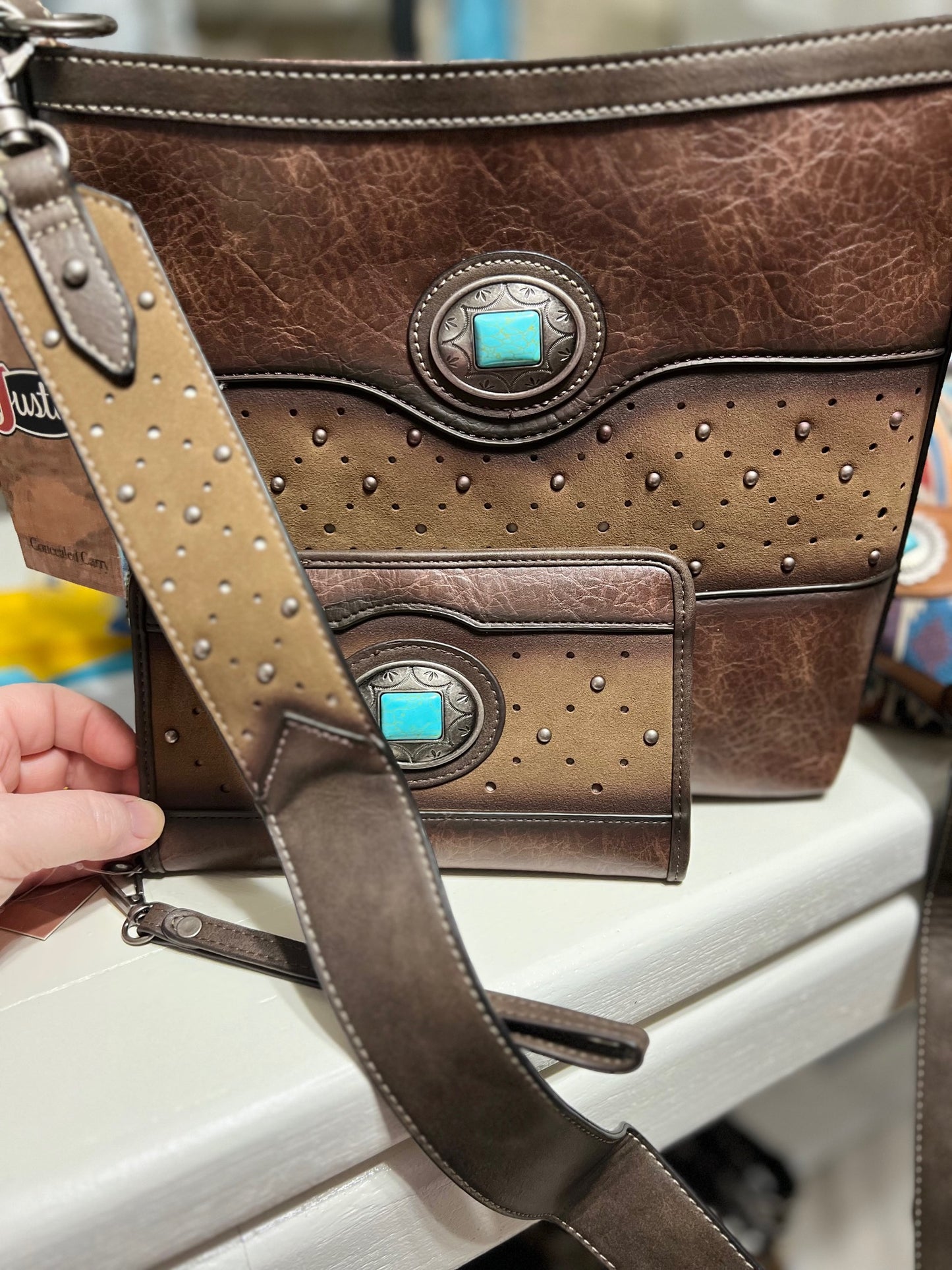 Murdoch Justin Women's Concho Inlay Crossbody Handbag and Wallet Combo Cedar Hill Country Market