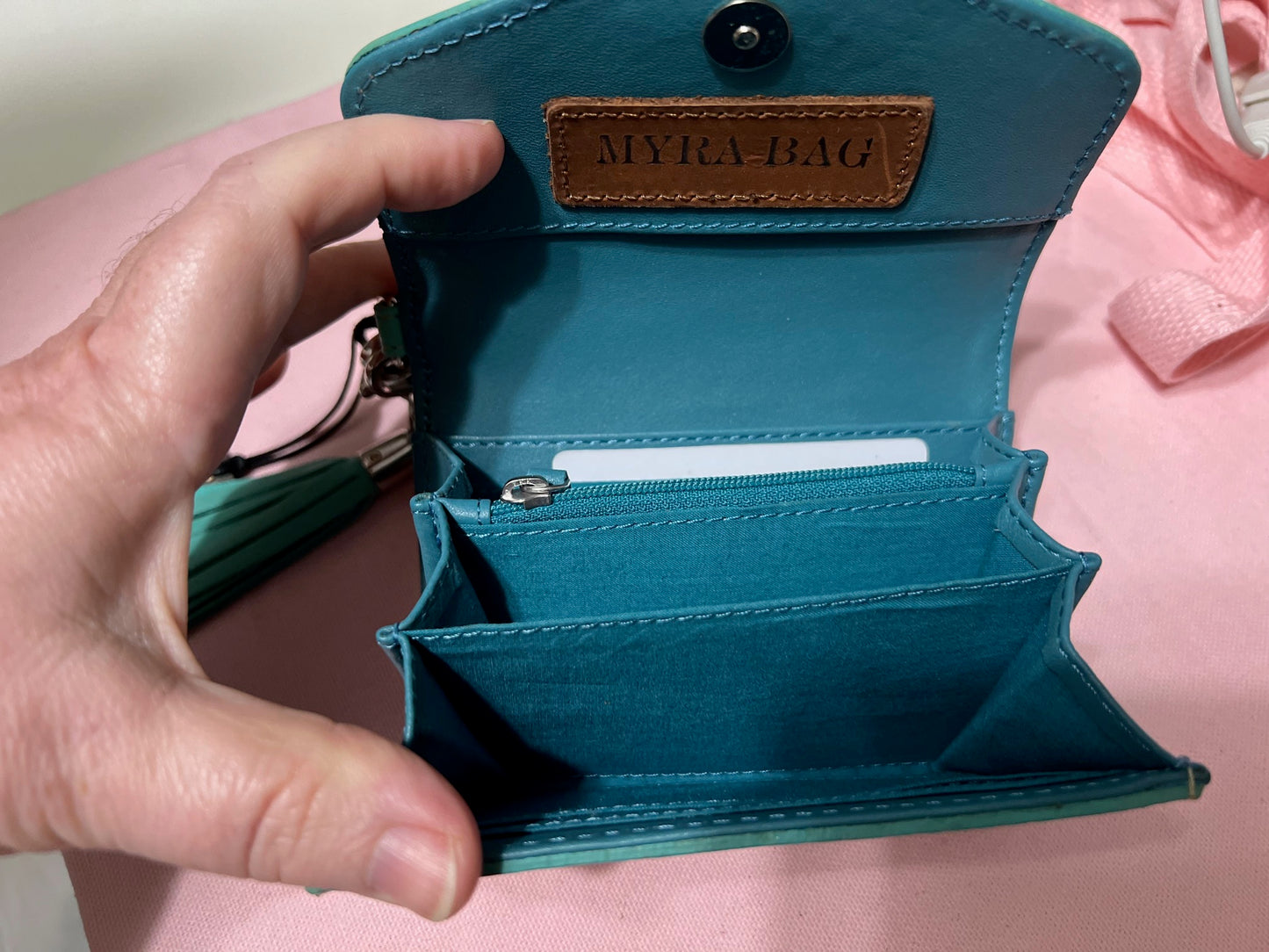 Myra Turquoise and Hand Tooled Wristlet Wallet Handbag CedarHill Country Market