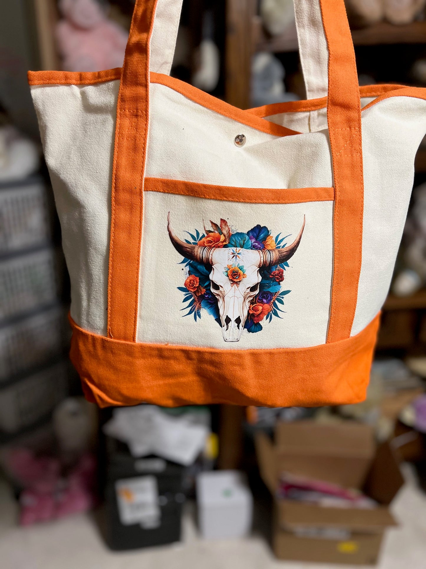 Western Themed Two Pocket Canvas Tote Bags - Multi Colors Cedar Hill Country Market