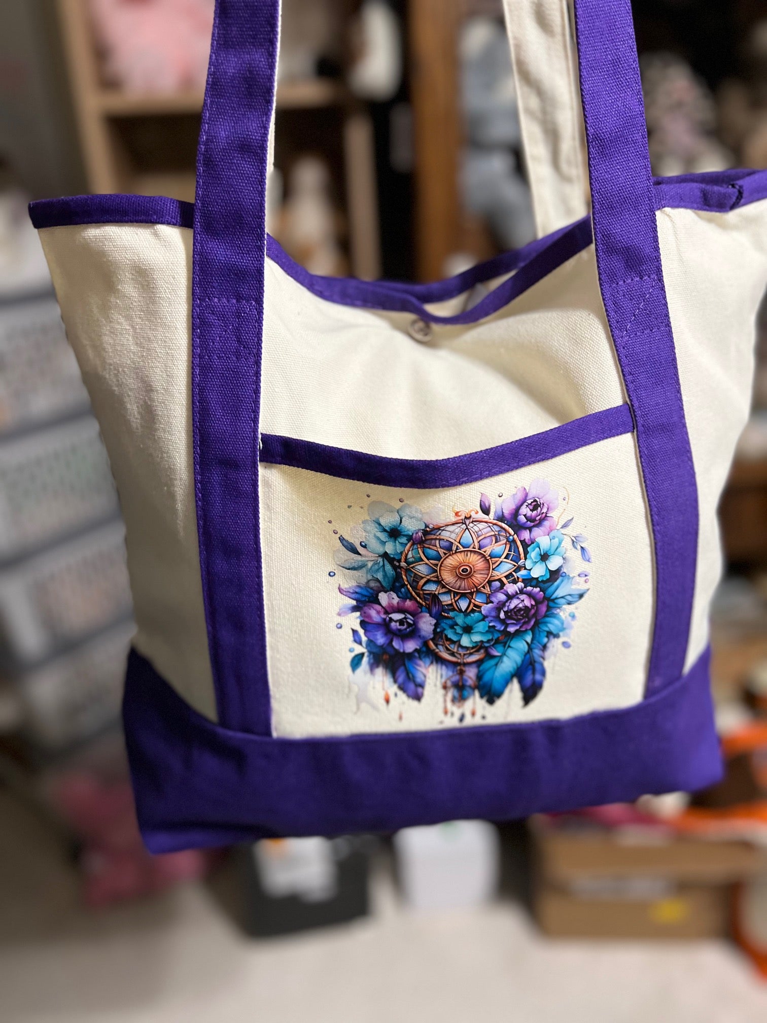 Western Themed Two Pocket Canvas Tote Bags - Multi Colors Cedar Hill Country Market
