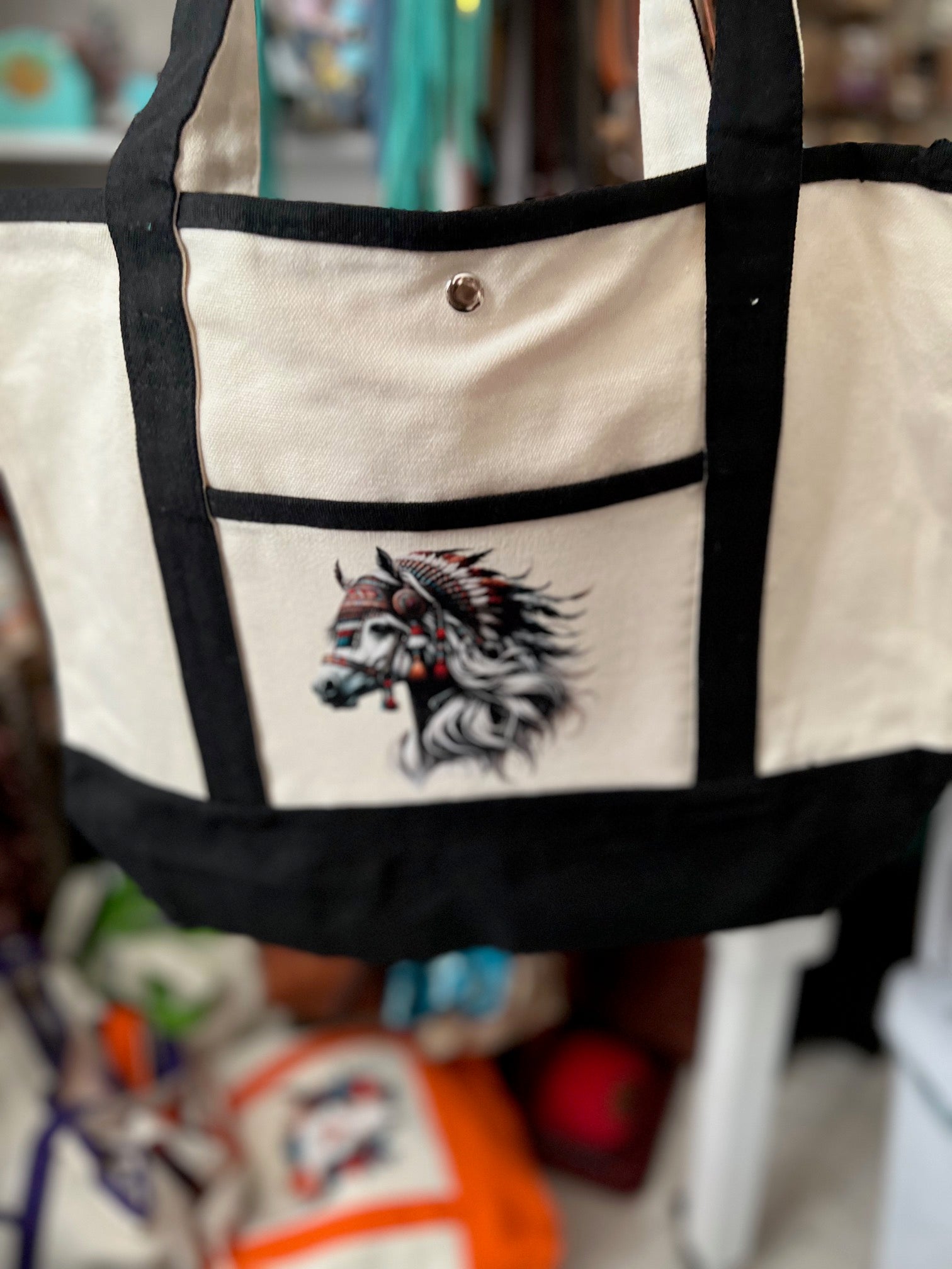 Western Themed Two Pocket Canvas Tote Bags - Multi Colors Cedar Hill Country Market