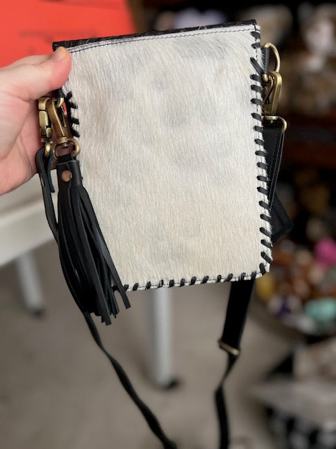 Cowhide and Tooled Leather Crossbody with Key Chain Wallet Cedar Hill Country Market