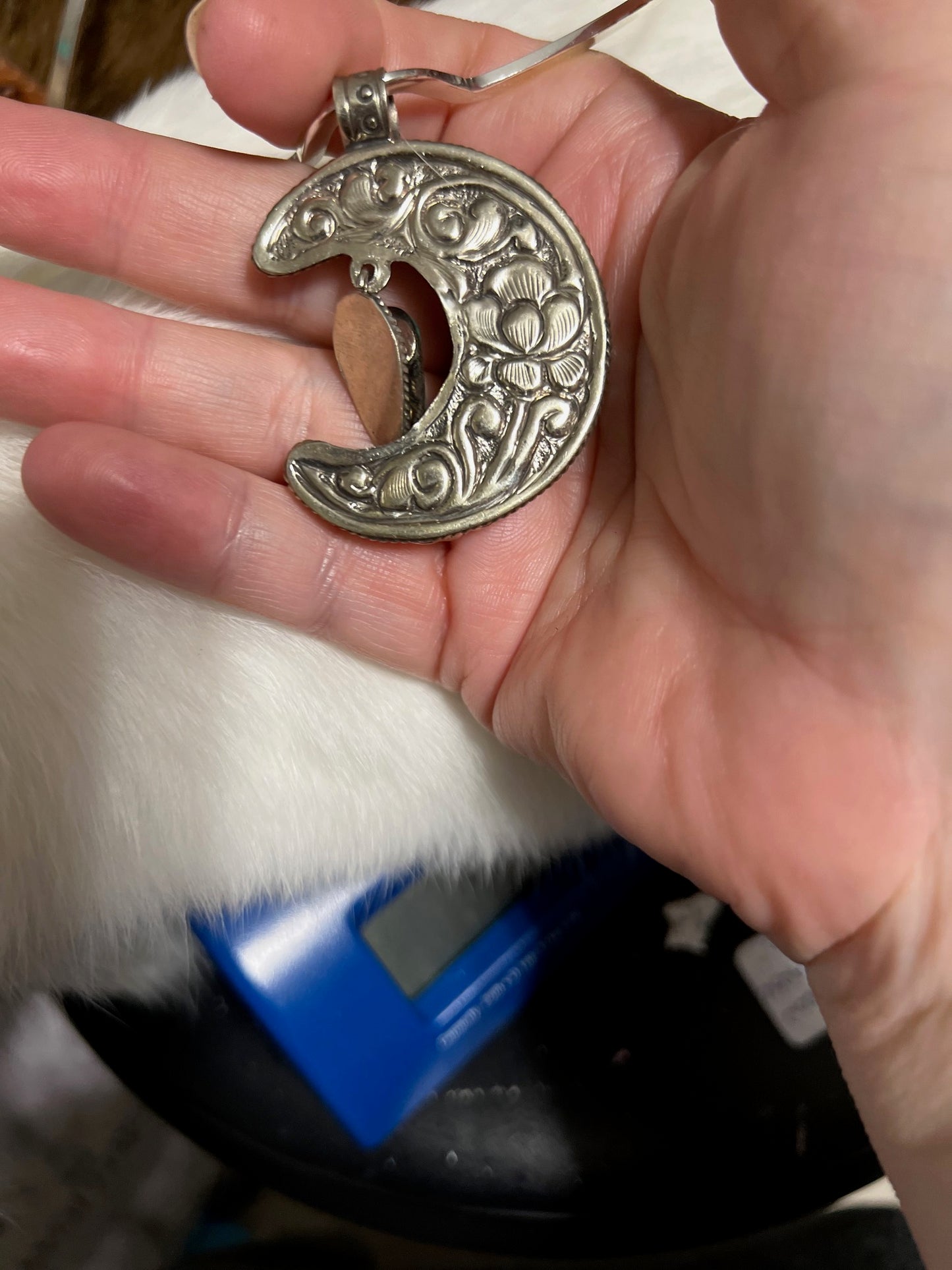 Moon Crest with Turquoise Drop Tibetan Silver Pendant Cedar Hill Country Market