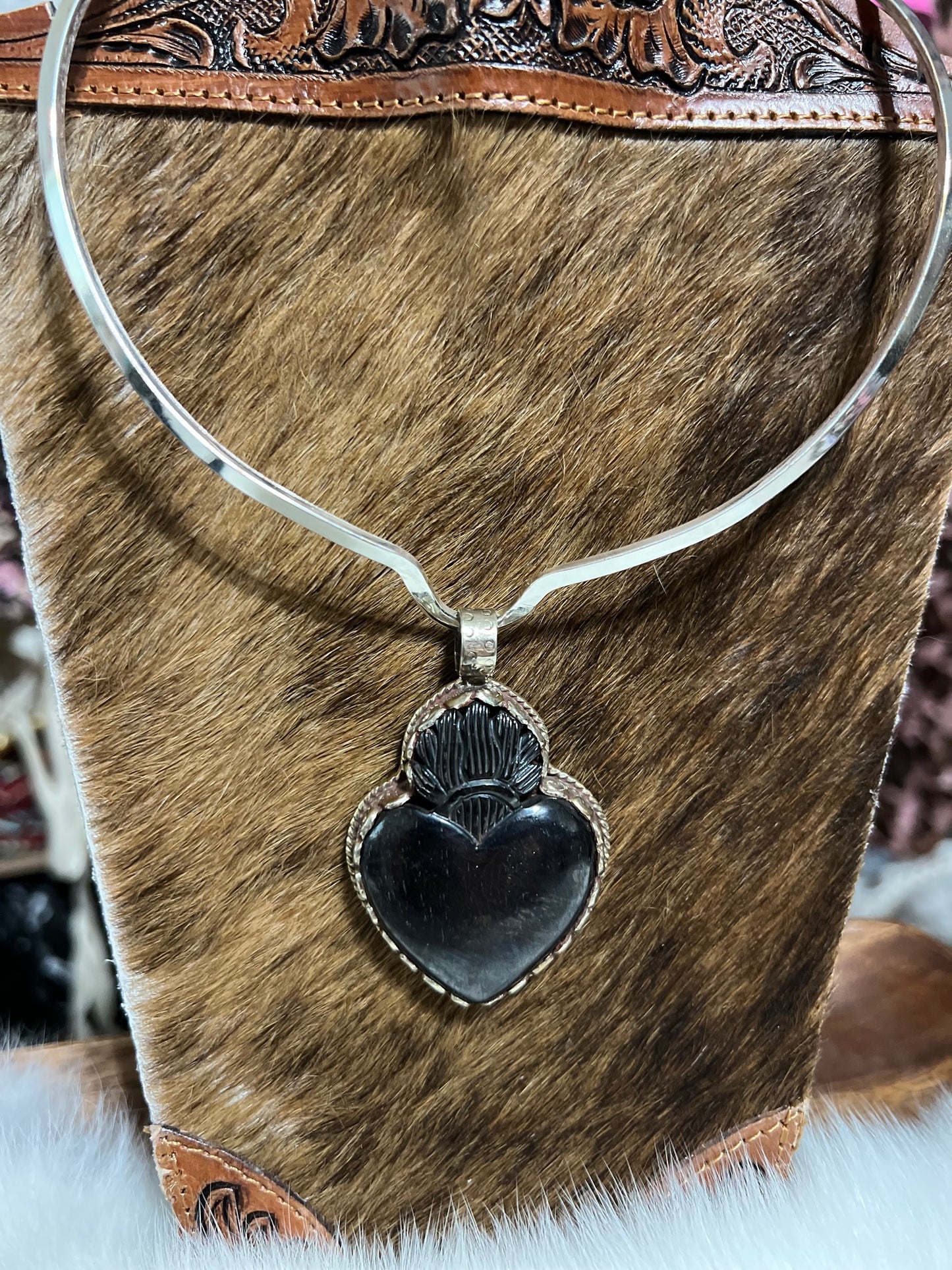 Dyed Bone Black Heart Pendant Cedar Hill Country Market