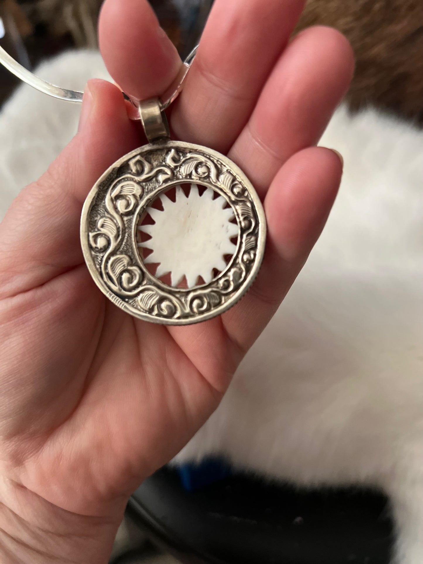 Carved Bone Moon Pendant Cedar Hill Country Market