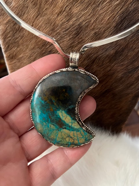 Genuine Turquoise moon pendant Cedar Hill Country Market