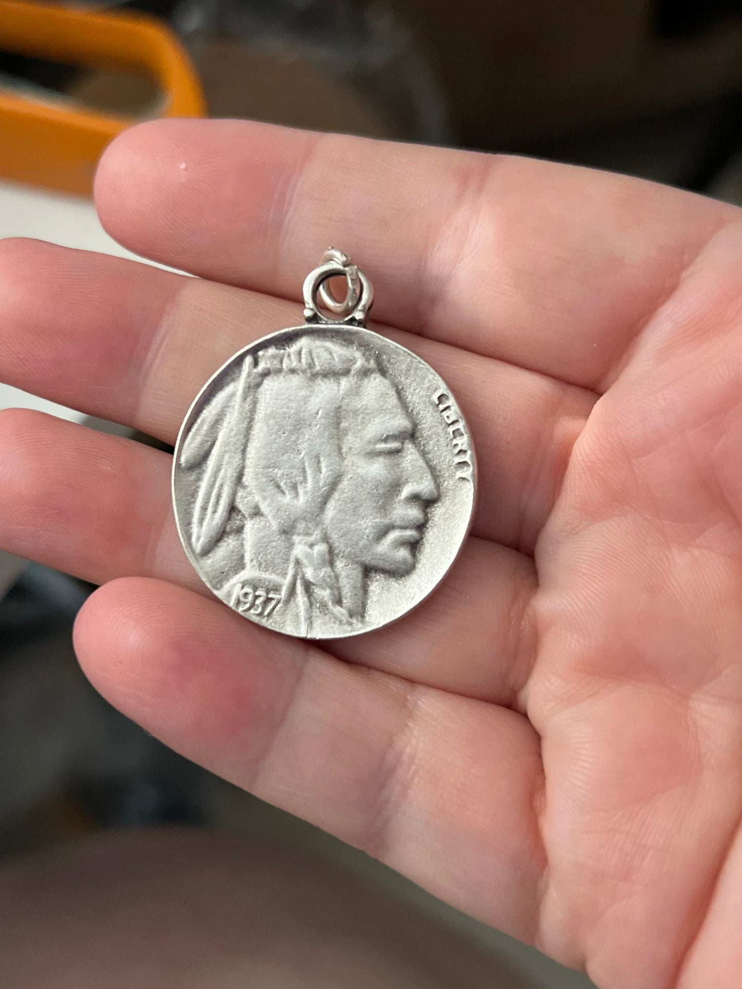 Silver American Indian/Buffalo Coin Pendant