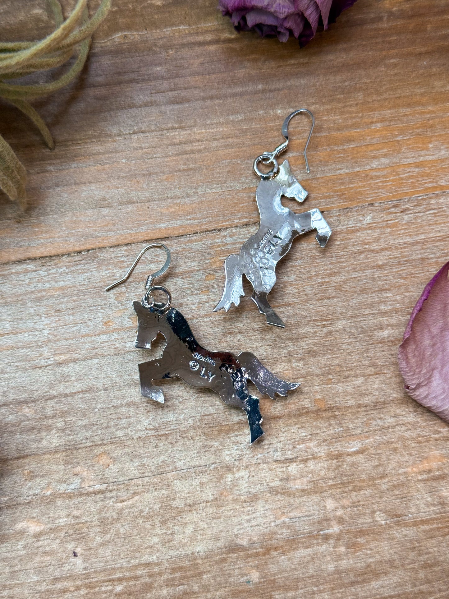 The Trouble – Sterling Silver Horse Earrings with Kingman Turquoise – Native Made by L.Y. The Bijoux FAB Jewelry