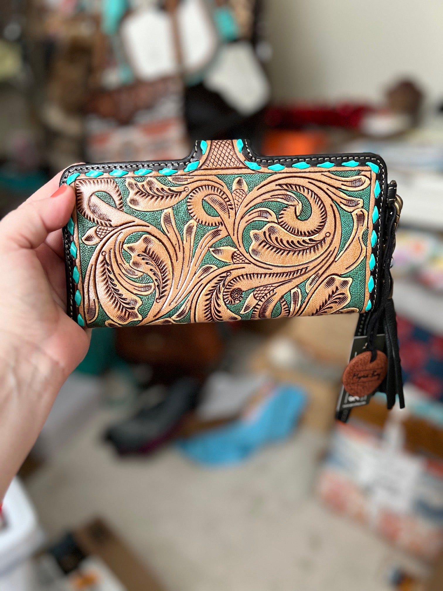 Western Swing Hand-Tooled Wristlet Wallet Cedar Hill Country Market