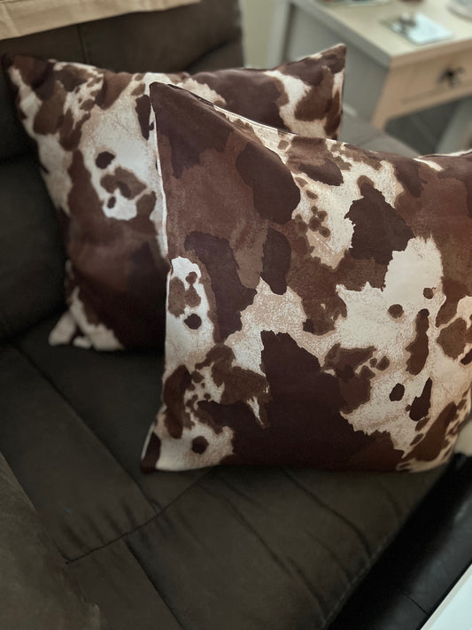 Brown Cowhide Print Western Style Pillow 18 inch Covers 0157