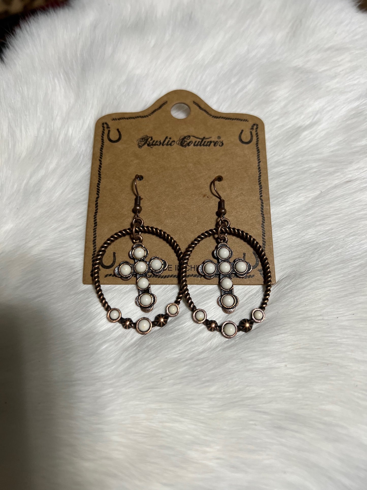 Montana West - White & Copper Cross Hoop Earrings