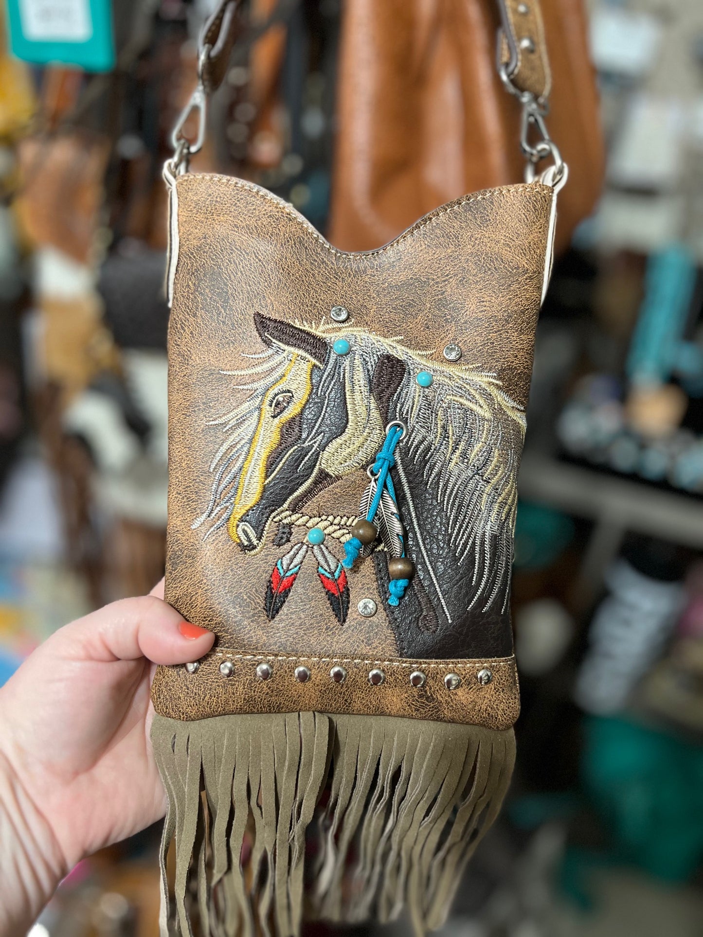 Native Paint Horse Embroidery Crossbody Handbag - Montana West