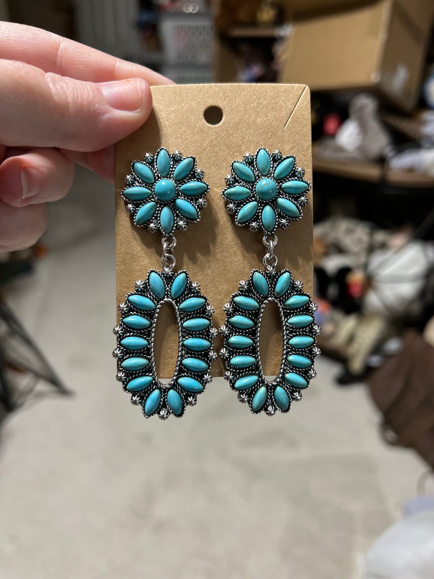 Copper & Turquoise Daisy Post Back Earrings