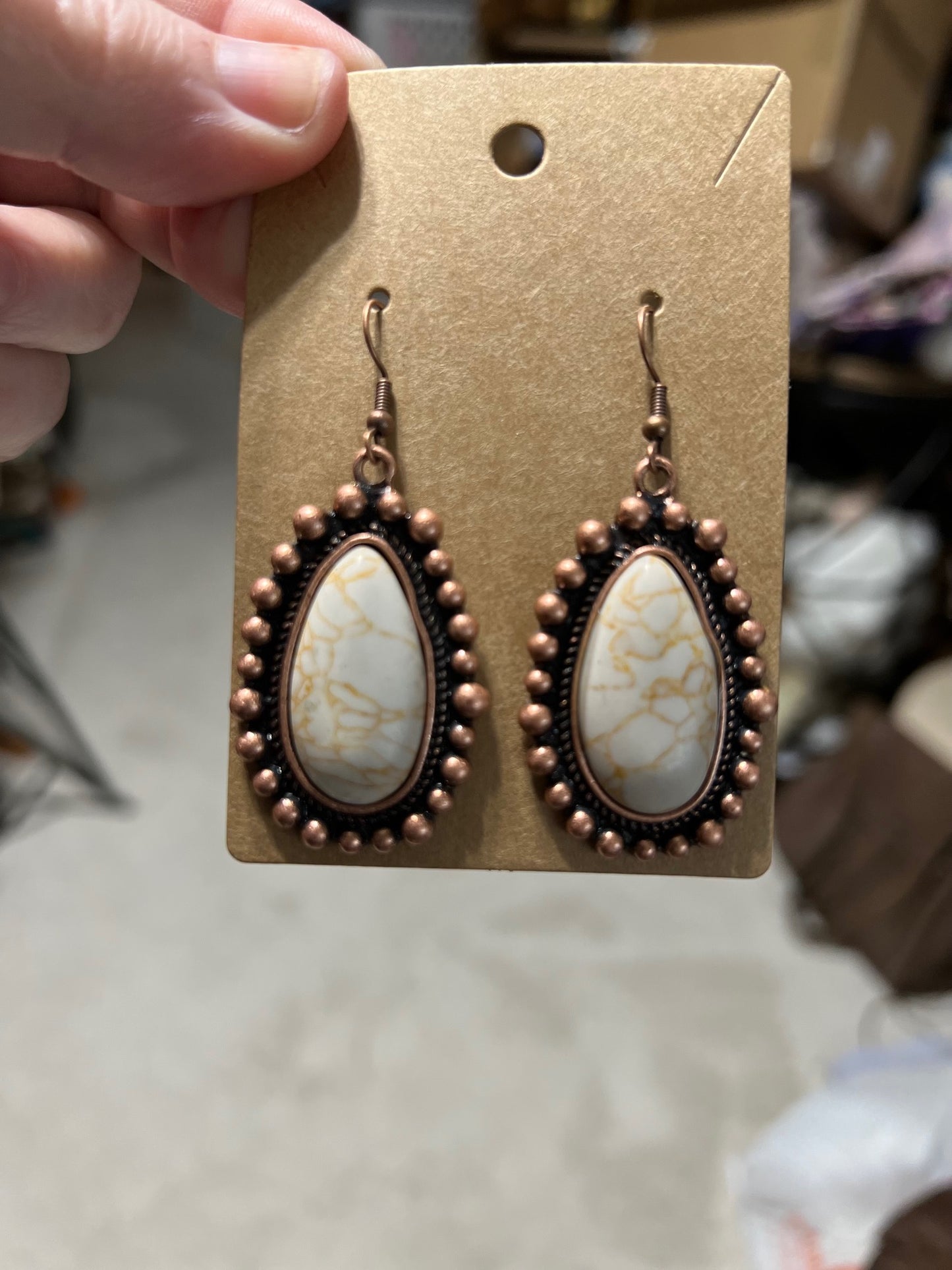 Copper and Ivory Teardrop Earrings