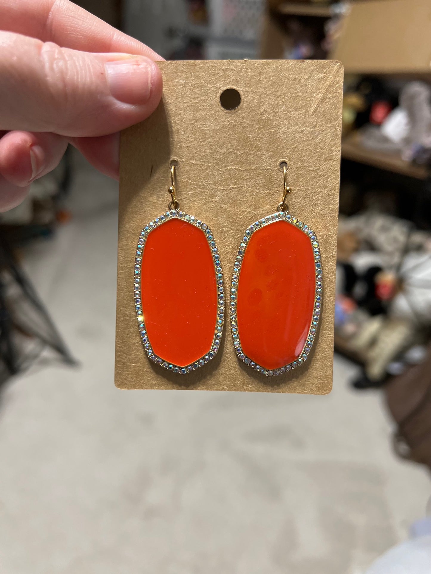 Orange Plated Crystal Frame Earrings