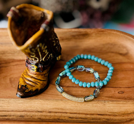 Double Stack of Fashion Turquoise & Glam Stretch Bracelets - Multi 1230