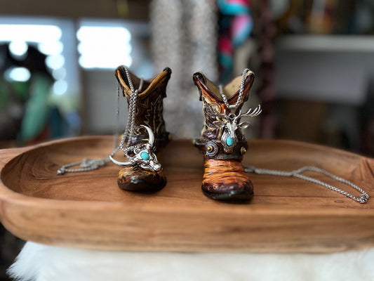 Bull and Deer Sterling Silver & Turquoise Pendants 0319