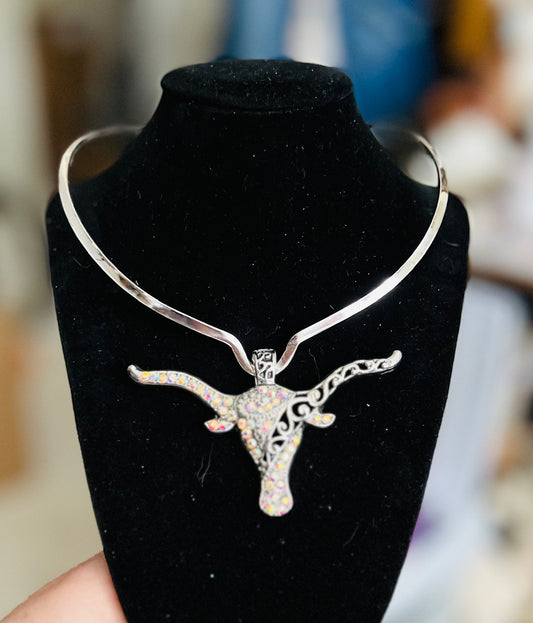 Silver Plated Longhorn Pendant with Magnetic Closure 0371