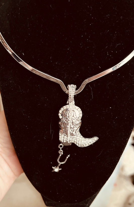 Silver and Rhinestone Boot Magnetic Pendant (RESTOCK) 0367