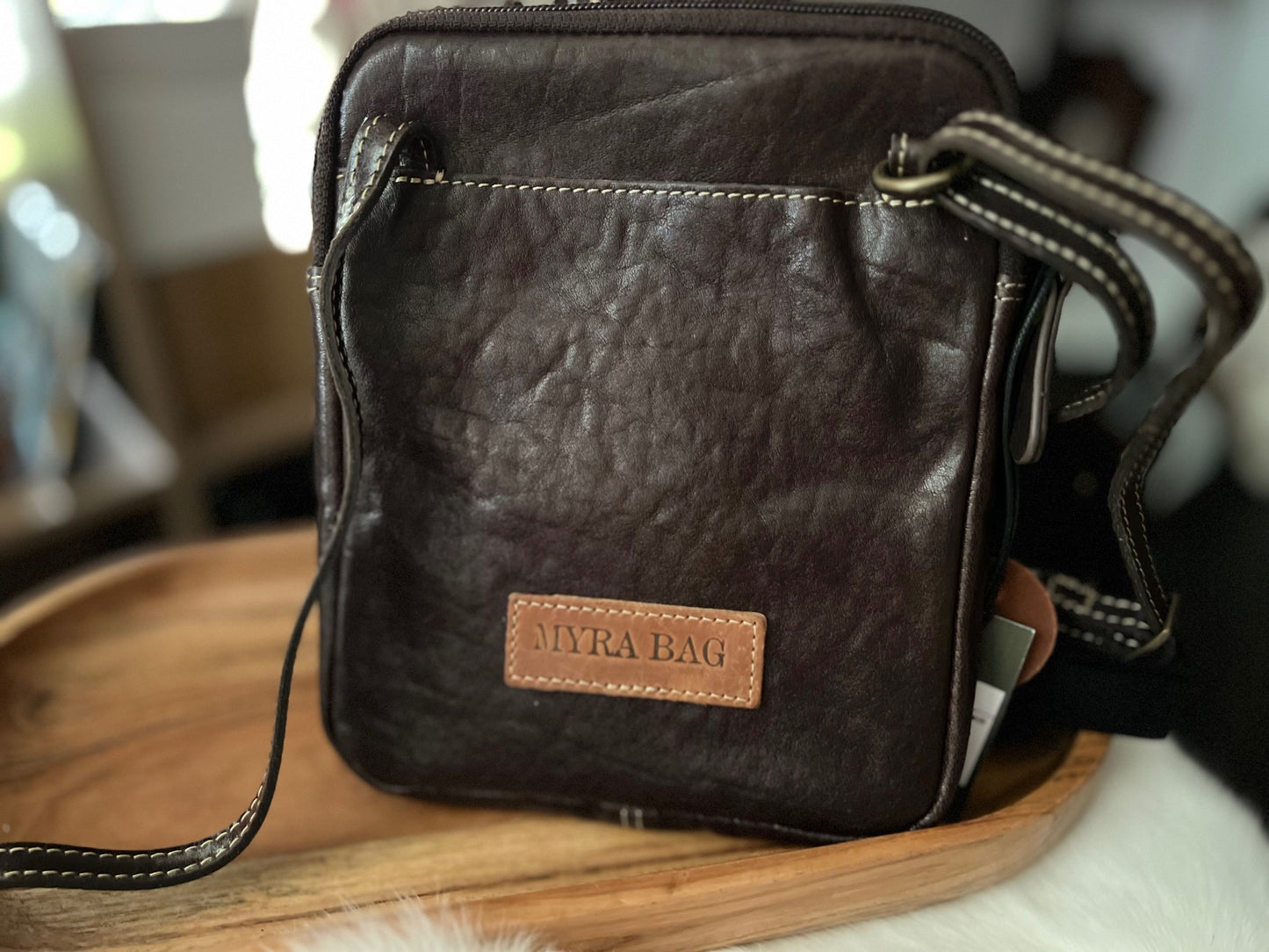 Santa Mesa Mini Leather & Hairon Handbag in Dark Hair-on Hide with wallet - Myra Bag