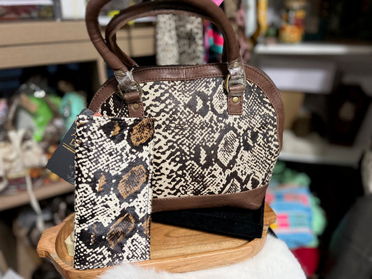 Printed Hair-On Croc Satchel Handbag with wallet (American Darling) 1962