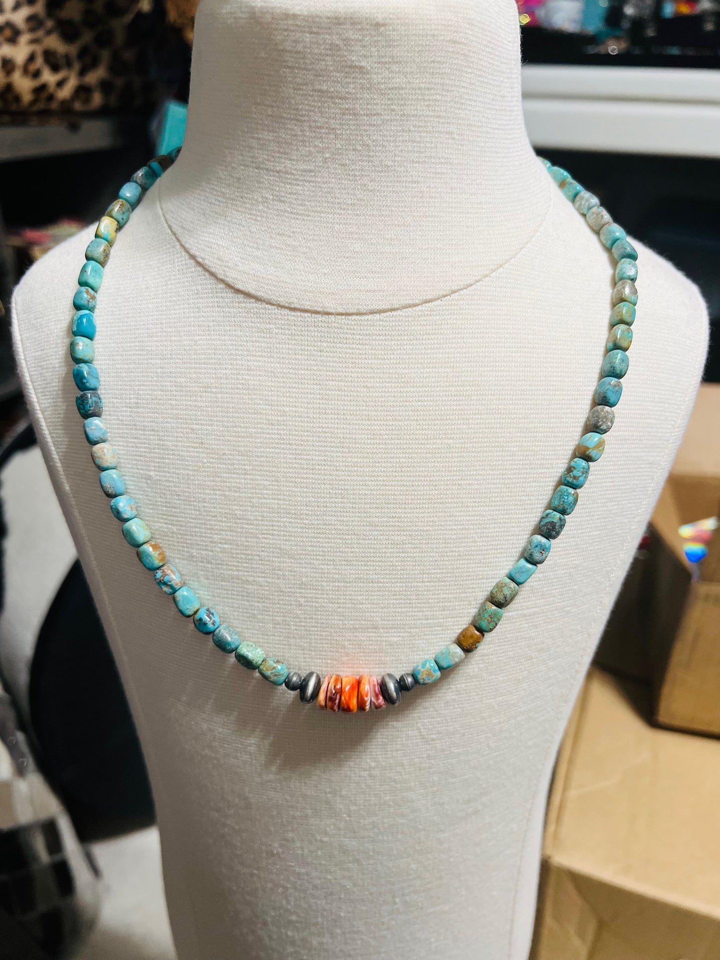 Sonoran Turquoise Mix Bead Necklace - Artist Charline LIttle Navajo Handmade