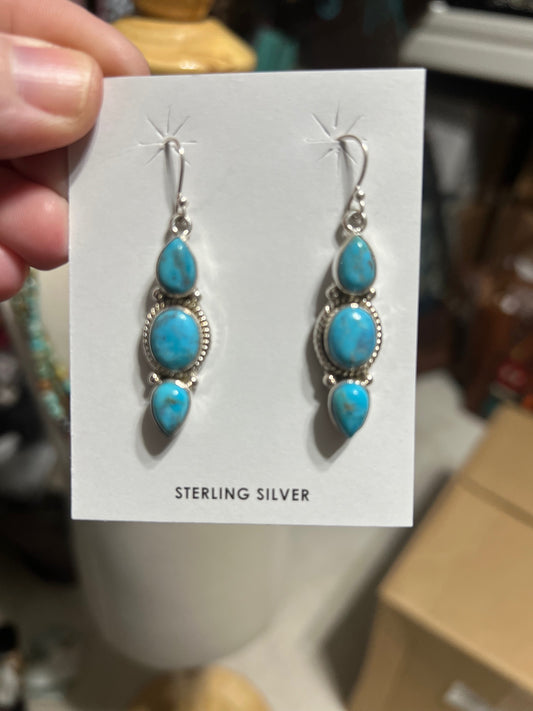 Turquoise Possi - HADA Collection Sterling Silver Kingman Turquoise Earrings 0936