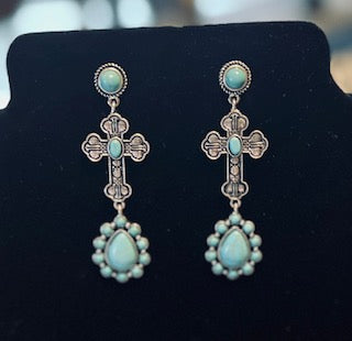 Cross and Concho studded Western Themed Earrings Cedar Hill Country Market