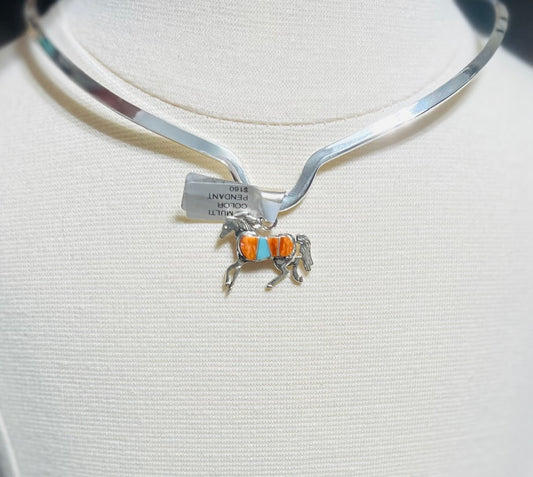 Artist - Laura Lincoln/Navajo Handmade Multi Color Horse Pendant 0309