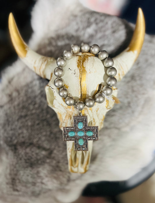 Native Cross Fashion Silver Stretch Bracelet 1253