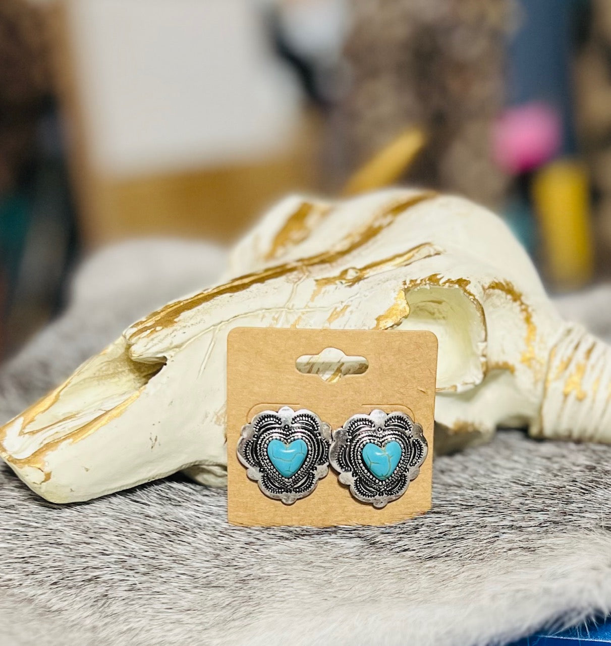 Turquoise Fashion Heart Post Back Earrings