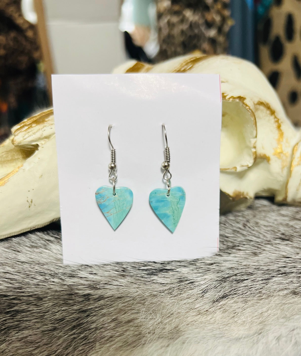 Southwest Design Blue Indigo Slab - Heart Earrings