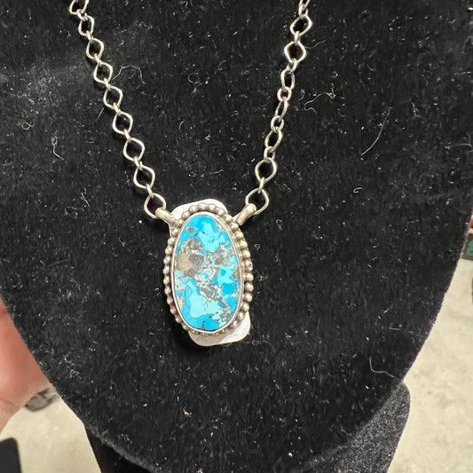 Artist - Scott Skeets Handmade Navajo Blue Ridge Turquoise Necklace (18 inch) 0466