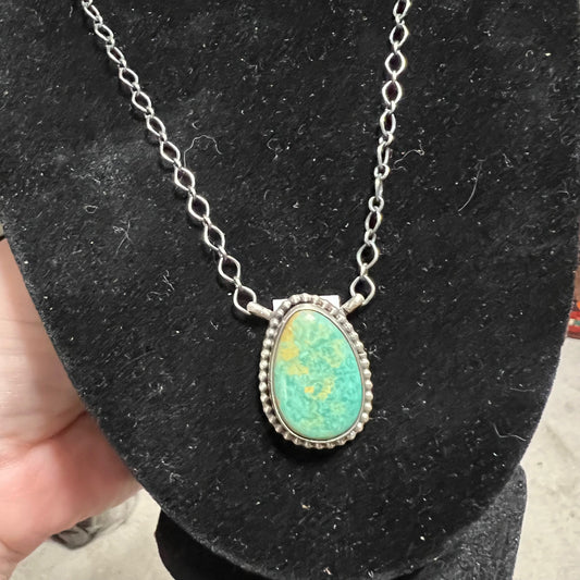 Artist - Scott Skeets /Navajo Handmade Kingman Oval Turquoise Necklace (18 inch) 0464