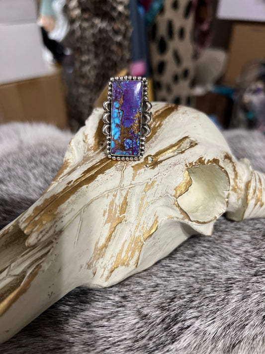 HADA Collection - Sterling Silver Purple Mojave Adjustable Bar Ring 1100