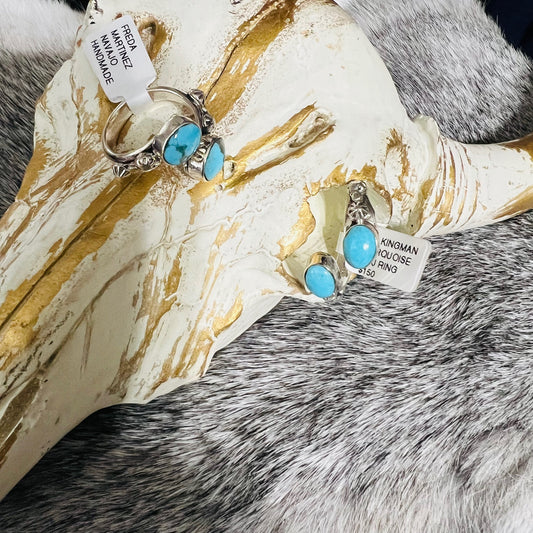 Artist - Freda Martinez Navajo Handmade Sterling Silver Adjustable Turquoise Ring 1061