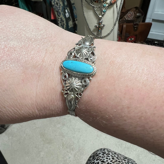 Artist - Andrew Vandever Handmade Navajo Kingman Turquoise Sterling Silver Cuff 1205