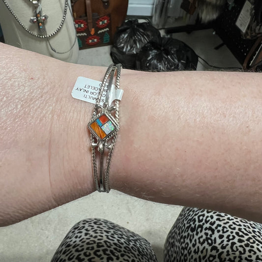 Artist - James Manygoats Handmade Navajo Multi Stone Sterling Silver Cuff 1206