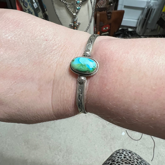 Artist - Sam Yellowhair Sonoran Gold Turquoise Sterling Silver Cuff 1208