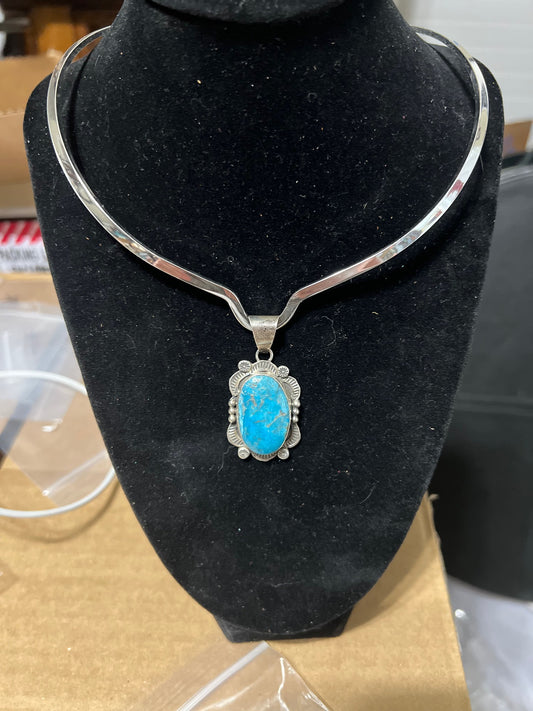 Artist - Juanita Long Handmade Navajo Genuine Turquoise Pendant 0306
