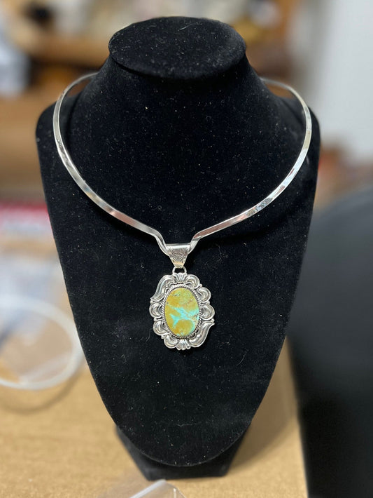 Artist - Harold Becenti Handmade Navajo Genuine Turquoise Pendant/Stamped and Signed 0305
