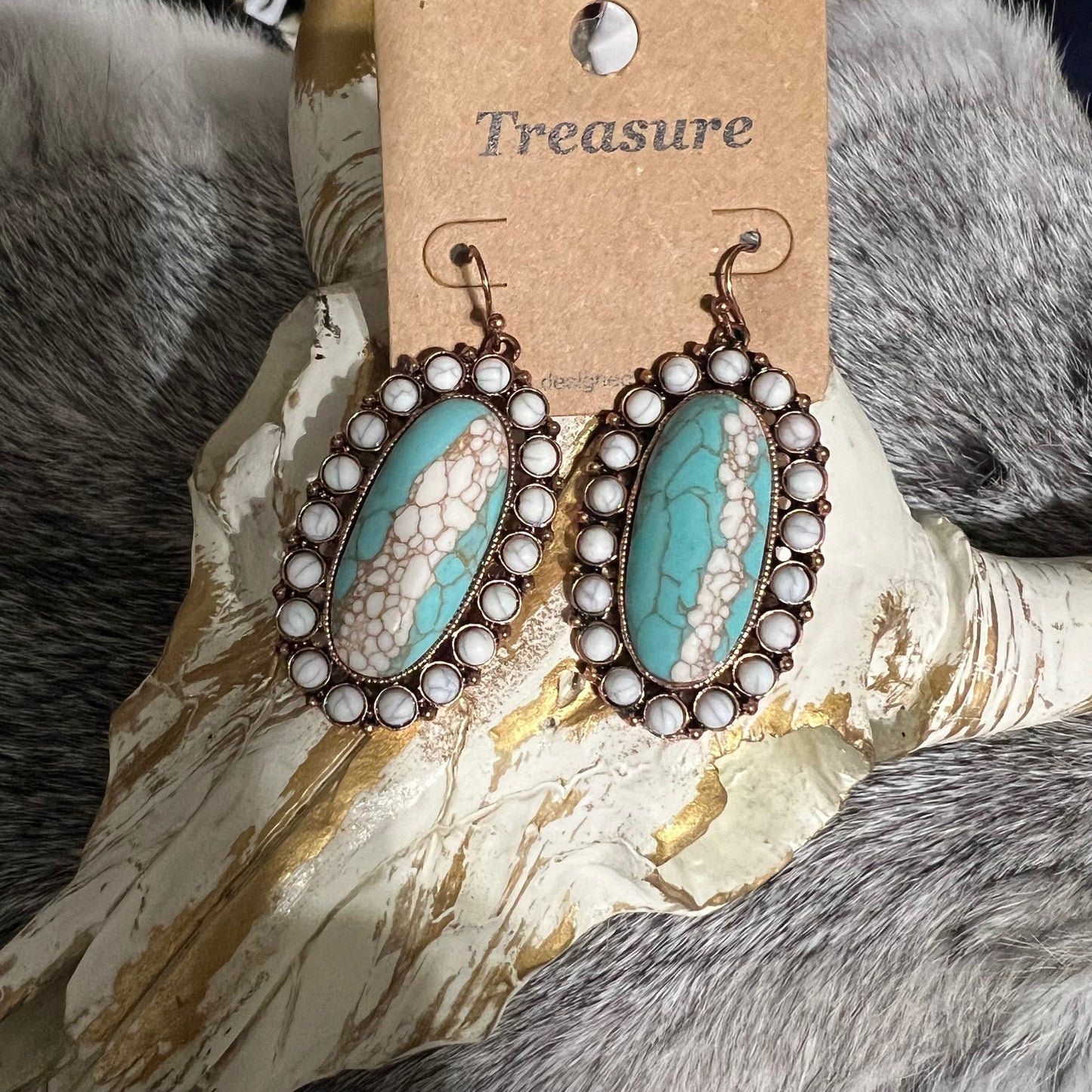 Copper and Turquoise Oval Fashion Earrings
