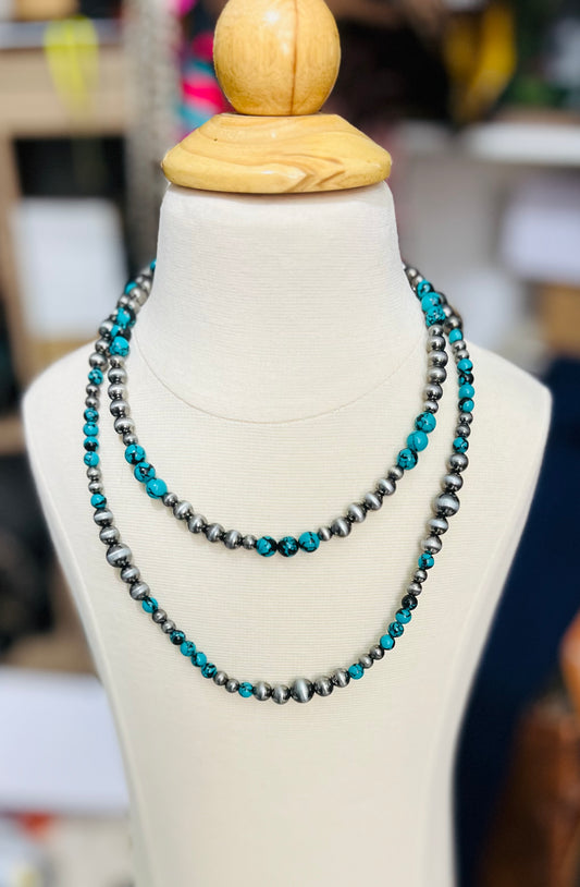 Navajo & Turquoise Double Stack Necklace Set 0578