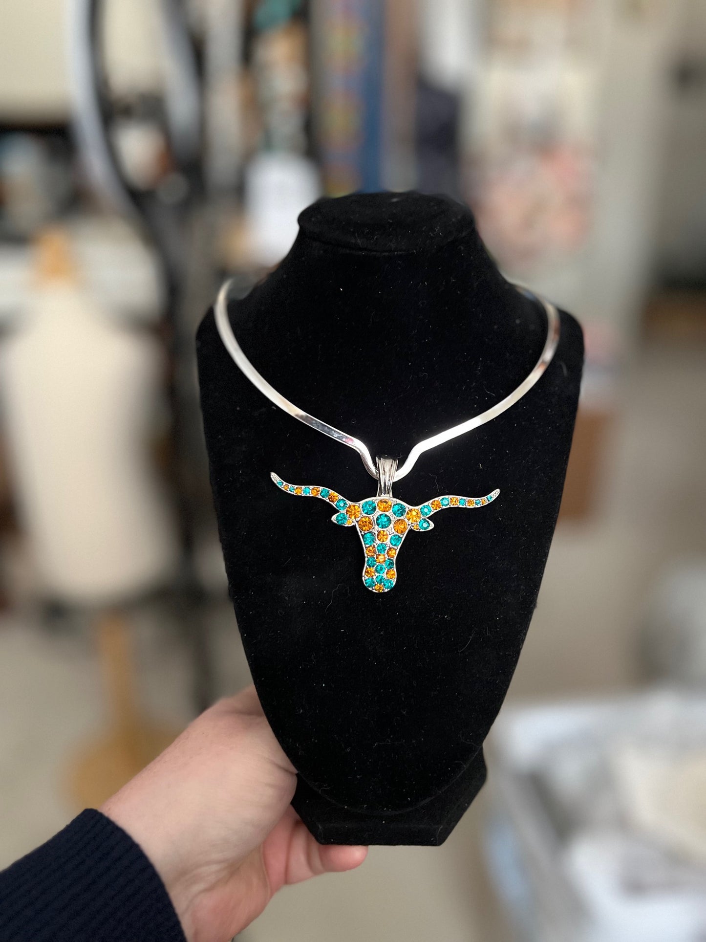 Crystal Beaded Longhorn with Magnetic Clasp - Multi