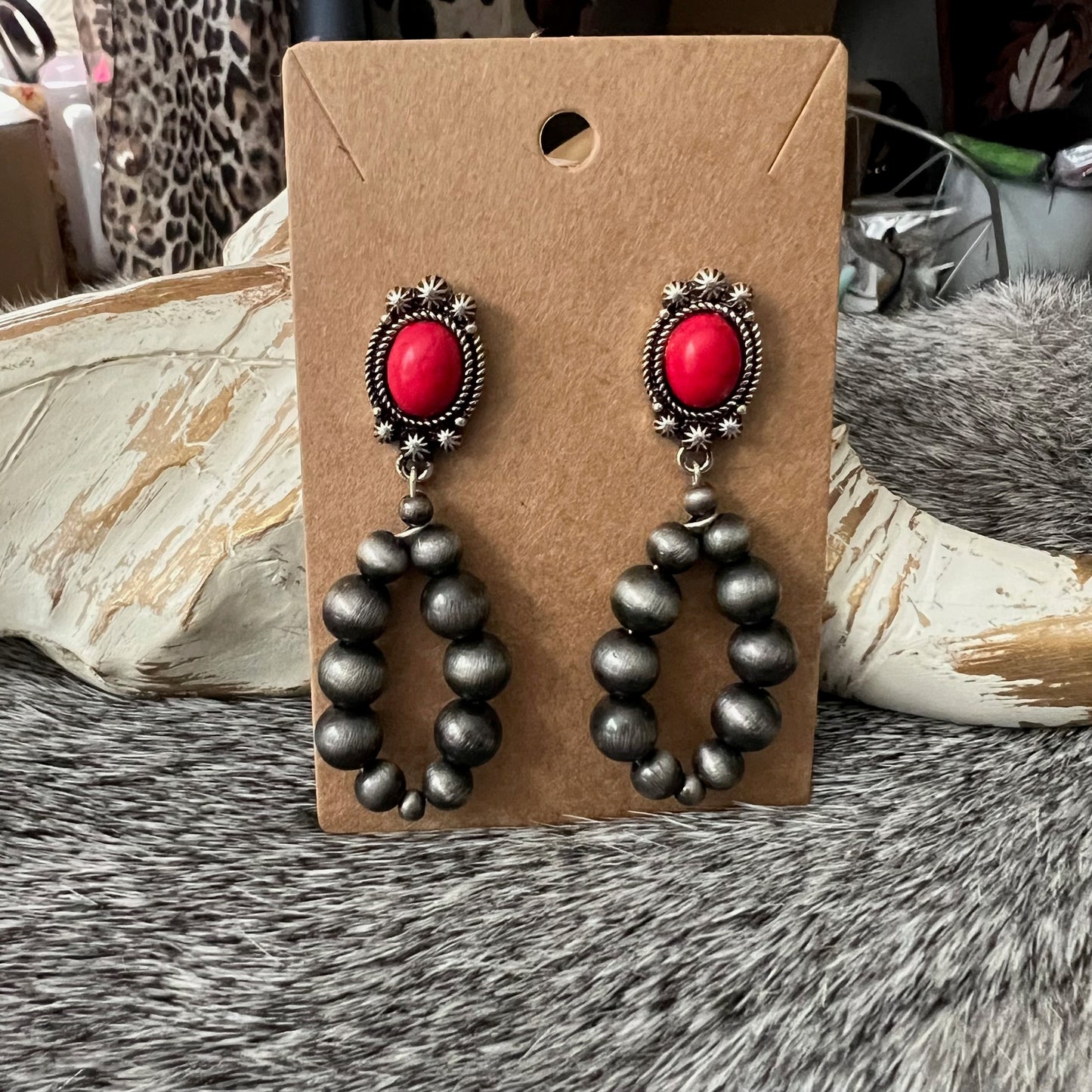 Fashion Turquoise Post Backs with Inspired Navajo Pearl Dangle Earrings
