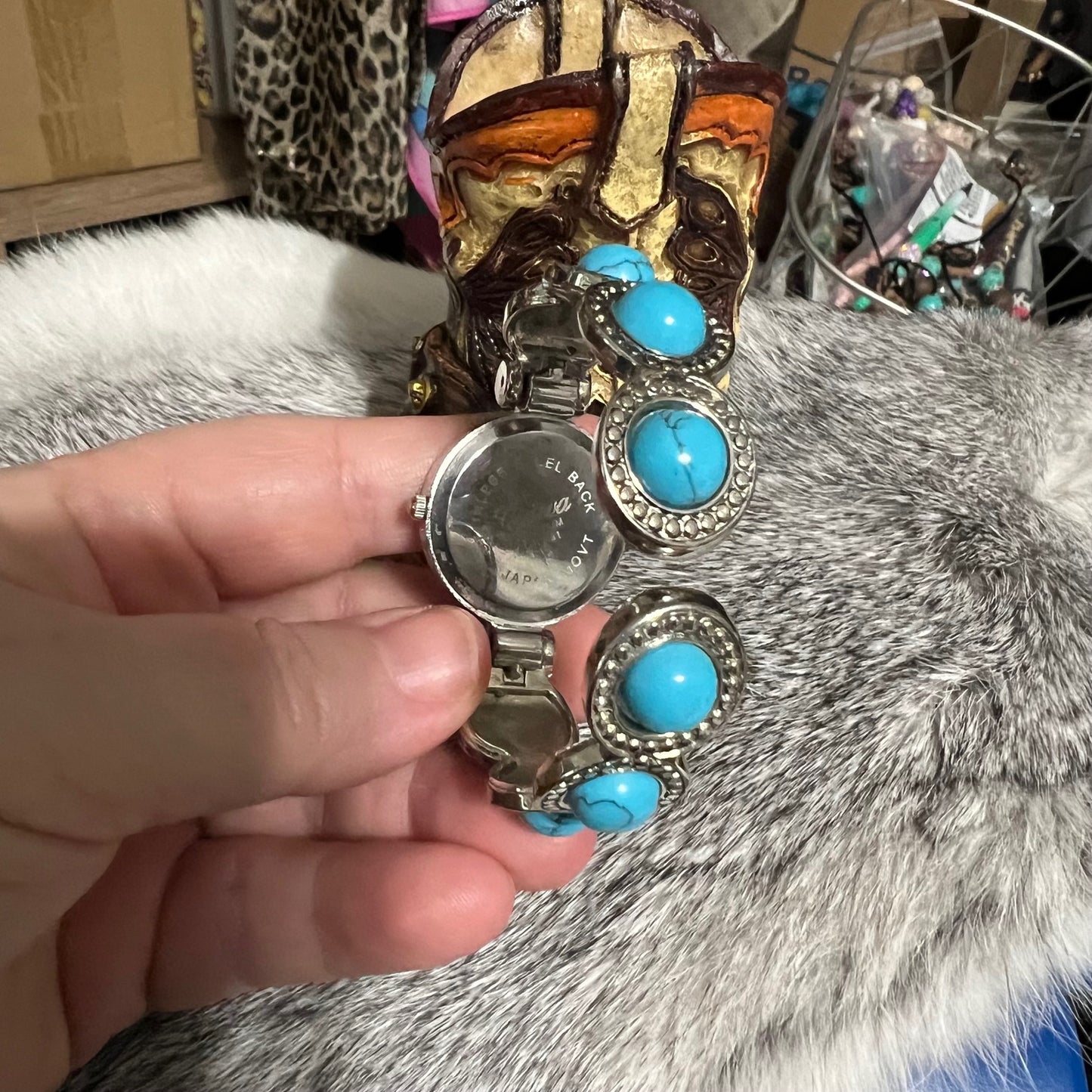 Geneva Platinum Watch Women 28mm Silver Tone Blue Cab Open Cuff Band New Battery