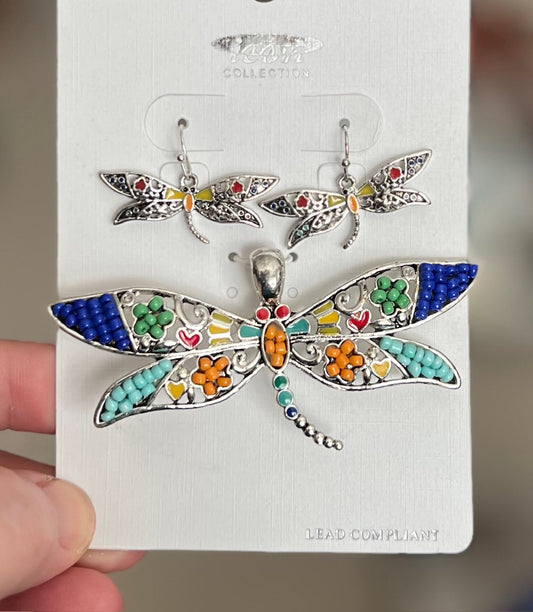 Rainbows and Dragonfly Pendant and Earring Set 0362