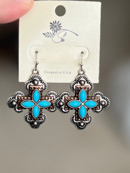 4 Stone Turquoise Fashion Cross Dangles 1583